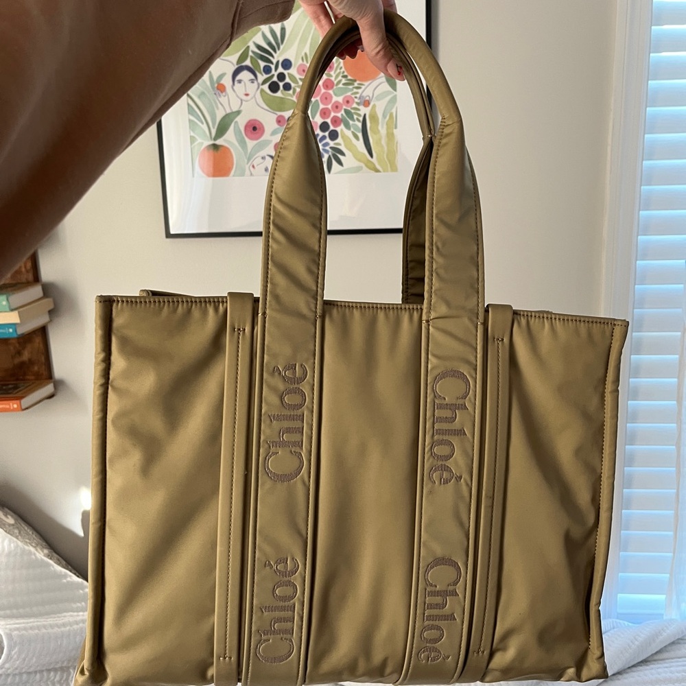 Chloe Large Nylon Woody Tote Beige